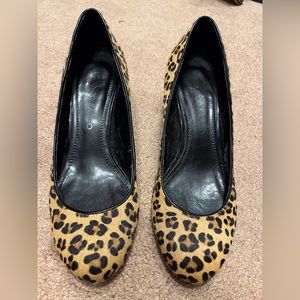 Size 6.5 real leather Chita print with 3 inch wedge heel